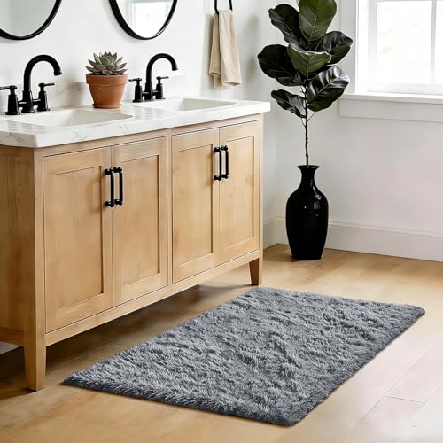Soft Runner Rugs for Bedroom, Grey 2x6 Area Rugs Fluffy Rug Shag Area Rug Carpet, Bedside Rug for Living Room Bedroom Room Home Decor - color: Grey, size: 2' x 6' (Rectangular)
