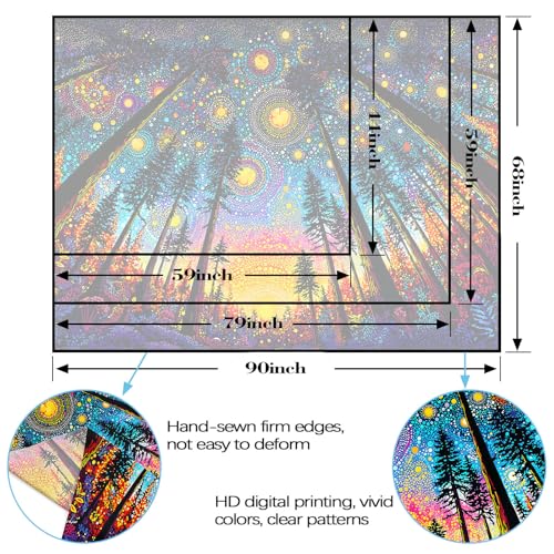 Spenlife Upward Forest Starry Sky Wall Tapestry, Trippy Night Tree Tapestries for Bedroom Decor, Scenic Tapestry 90x70 Inch - color: Gold Blue, size: 90"L x 70"W