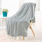 Herringbone Knitted Two Tone Throw Blankets with Braided Tassel Fringe, Boho Farmhouse Lightweight Turkish Throw Blanket for Couch Bed Sofa, Picnic, Yoga, Outdoor Blanket, 50 x 60 Inch, Dark Teal - color: Dark Teal