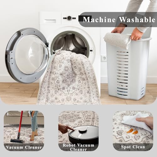 Washable 2x3 Entryway Area Rug: Vintage Non-Slip Backing Rugs for Kitchen Bathroom Water Resistant Carpet for Bedroom Soft Low Pile Front Door Mat for Dining Room 2x3 Cream/Beige - color: Cream Beige, size: 2' x 3' (Rectangular)