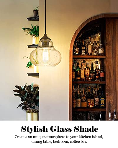 ELYONA 8 Inch Pendant Light Fixtures Seeded Bubble Glass Hanging Light Industrial Pendant Lighting for Kitchen Island Farmhouse Bar Bathroom Dining Room Oil Rubbed Bronze Finish - color: Bronze