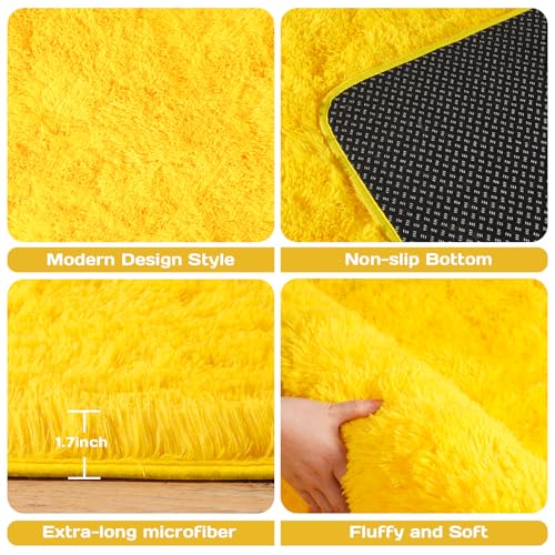 Area Rugs for Living Room Bedroom 9x12, Ultra Fluffy Shag Rug Modern Washable Carpet Soft Shaggy Non Slip Indoor Plush Fuzzy Rugs for Bedroom Dorm Office Home Aesthetic Decor, Yellow - color: Yellow, size: 9' x 12' (Rectangular)