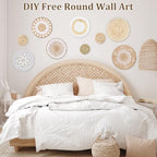 MJOGGOTT 9 Pcs Boho Wall Basket Decor Hanging Woven Wall Basket Art Decor Rattan Wicker Seagrass Home Round Tassels White Macrame Tapestry Baskets Decoration for Kitchen Home Farmhouse Decoration