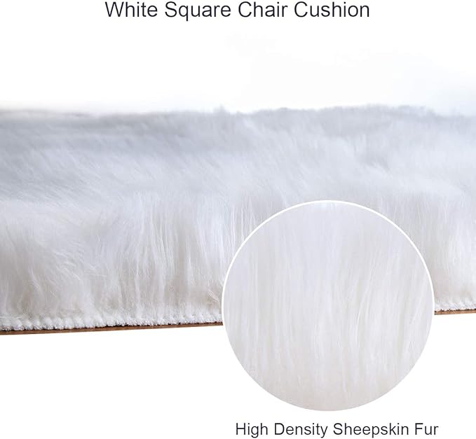 Softlife Square Faux Fur Sheepskin Chair Cover Seat Cushion Pad Super Soft Area Rugs for Living Bedroom Sofa (1.6ft x 1.6ft, White, pack of 2)