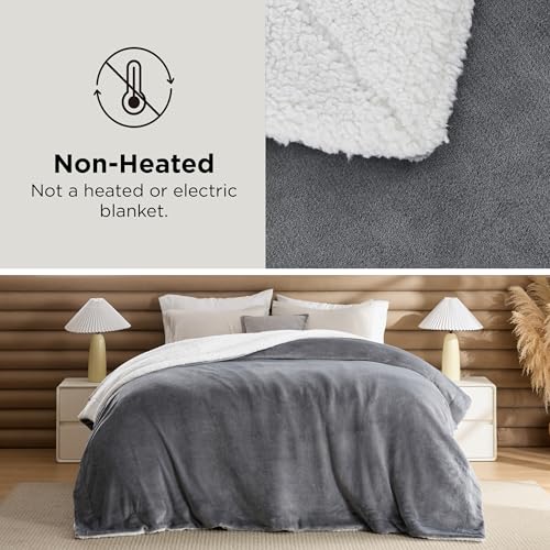 Bedsure GentleSoft Sherpa Fleece Throw Blanket for Couch, Non-Heated, Thick & Warm Cozy Blanket for Winter, Soft Fuzzy Plush Throw Gifts for Women and Men, Grey, 50x60 Inches - color: 01 - Grey, size: Throw (50" X 60")