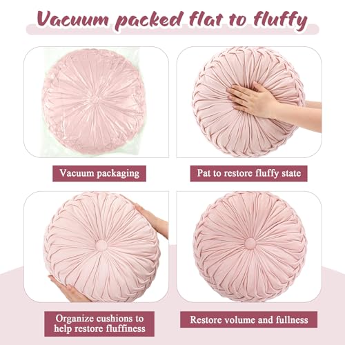 Drydiet 1 Pcs Round Throw Velvet Pillows Decorative Pleated Throw Pillows Diameter Accent Pumpkin Boho Chair Cushion for Couch Sofa Home Decoration (Pink,15'') - color: Pink, size: 15''