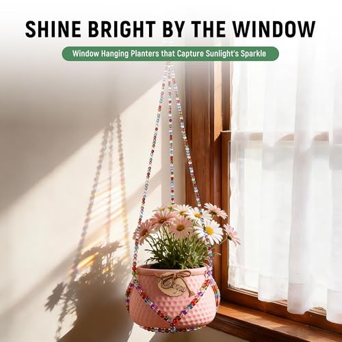 1Pack Glass Beaded Plant Hanger Indoor,Rainbows Hanging Planters for Outdoor Plants,Colored Macrame Plant Hanger,Boho Handmade Farmhouse Rustic Decor,21Inch(Pot Not Included) - size: Large 1pcs