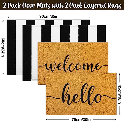 Timgle 4 Pack Hello and Welcome Doormat 30'' x 18'' Black and White Striped Rug 35'' x 24''Front Door Mats for Front Door Farmhouse Outdoor Doormats for Indoor Outside Entryway