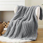 Battilo Cozy Light Grey Throw Blanket 50" x 60" | Hand Knitted Chunky Knit Throw Blanket, Soft Jumbo Chenille for Couch Sofa Bed - color: Light Grey