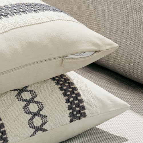 MIULEE Set of 2 Gray Boho Decorative Lumbar Pillow Covers 12x20 Inch Farmhouse Rustic Couch Throw Pillows Modern Cotton Cushion Covers Retro Cute Macrame Woven Spring Home Decor for Bed Sofa Chair - color: Gray, size: 20" x 12" (Pack of 2)