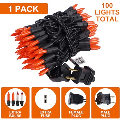 Orange Halloween Lights, 100 Count, Incandescent Mini Halloween String Lights Outdoor, Black Wire Connectable Tree Light for Garland Christmas Thanksgiving Holiday Patio Home Decor - color: Orange