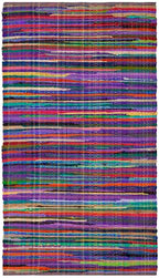 SAFAVIEH Rag Rug Collection Accent Rug - 3' x 5', Purple & Multi, Handmade Boho Stripe Cotton, Ideal for High Traffic Areas in Entryway, Living Room, Bedroom (RAR240C)