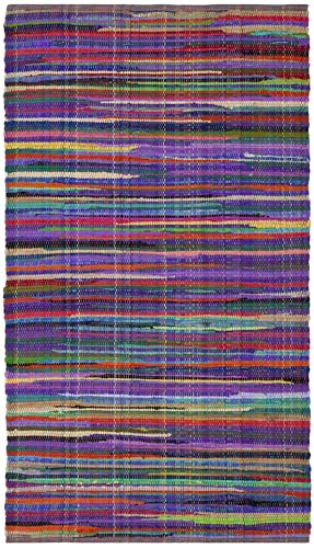 SAFAVIEH Rag Rug Collection Accent Rug - 3' x 5', Purple & Multi, Handmade Boho Stripe Cotton, Ideal for High Traffic Areas in Entryway, Living Room, Bedroom (RAR240C)