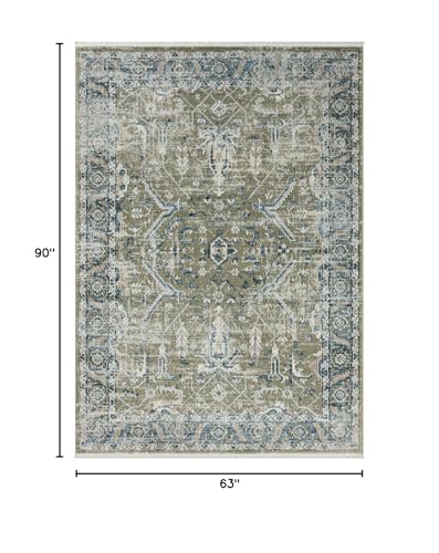 Abani Savoy Collection Area Rug - Intricate Blue/Green Vintage Design -5'3" x 7'6"' - Easy to Clean - Durable for Kids & Pets - Non-Shedding - Medium Pile - Soft Feel -Living Room, Bedroom & Office - size: 5'3" x 7'6"