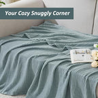 EMME Cotton Muslin Large Throw Blanket 4-Layer Couch Breathable Gauze Soft Lightweight Bed Blankets Adults Two-Tone Weave Design, Pre-Washed Softer Touch (Heather Teal, 50"x70") - color: 01 - Teal, size: Large Throw (50" X 70")