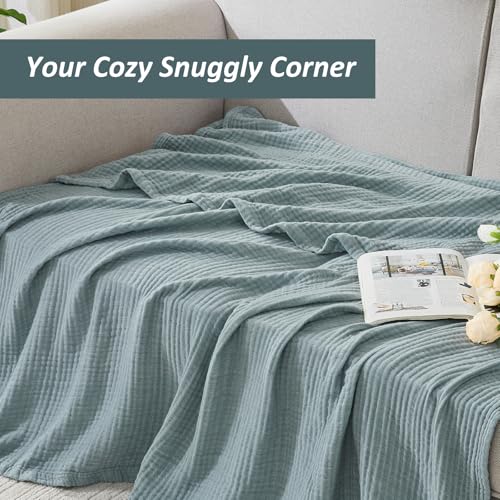 EMME Cotton Muslin Large Throw Blanket 4-Layer Couch Breathable Gauze Soft Lightweight Bed Blankets Adults Two-Tone Weave Design, Pre-Washed Softer Touch (Heather Teal, 50"x70") - color: 01 - Teal, size: Large Throw (50" X 70")