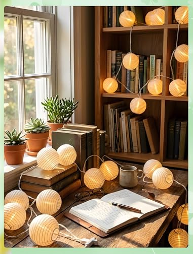 White Lantern String Lights Plug in, 8.5Ft Hanging Indoor Decorative String Lights with 10 Cute White Nylon Lanterns Lights Connectable for Indoor Outdoor Bedroom Ramadan Backyard Patio Bistro Decor - color: White Lantern