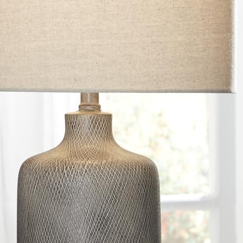 Signature Design by Ashley Linus Modern 25" Ceramic Table Lamp, Natural Stone Finish - color: Antique black