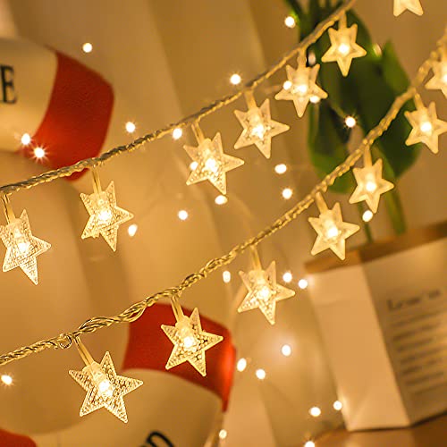 Yummuely Star String Lights 10Ft 20 LED Fairy Lights Battery Operated Waterproof Indoor Outdoor Twinkle Christmas Lights for Bedroom Party Wedding Xmas Tree Decoration (Warm White) - size: Star Lights