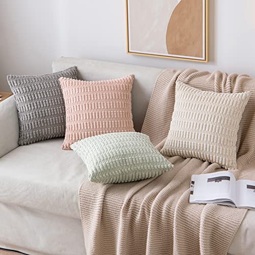 MIULEE Pack of 2 Spring Corduroy Decorative Throw Pillow Covers 16x16 Inch Soft Boho Striped Pillow Covers Modern Farmhouse Home Decor for Summer Sofa Living Room Couch Bed Light Green - color: Light Green, size: 16" x 16" (Pack of 2)