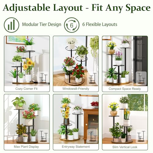 3 Tier Plant Stand Indoor Outdoor,Tiered Plant Stands,Wood Plant Shelf for Multiple Plants, Wrought Iron Flower Stand, Tall Plant Rack Shelf for House Patio Garden - BlackKite - color: BlackKite, size: 3-tiers