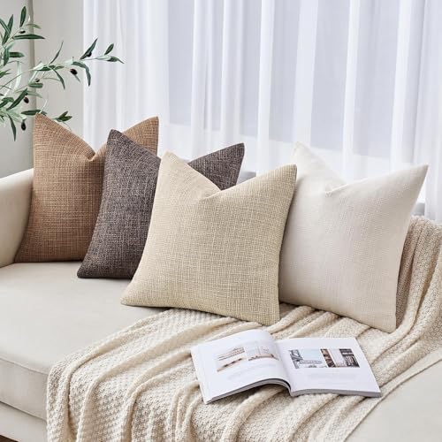 MIULEE Burlap Linen Throw Pillow Covers 20x20 Inch Set of 2 Beige Farmhouse Decorative Pillows Modern Pillowcases Soft Accent Cushion Covers for Outdoor Couch Sofa Bedroom Livingroom Home Decor - color: Beige, size: 20" x 20" (Pack of 2)