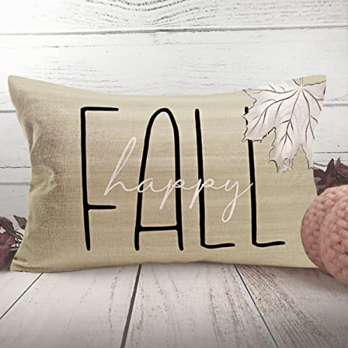 Happy Fall Maple Leaf Throw Pillow Covers 12x20 Inch Autumn Leaves Farmhouse Decorations Pillow Cases Seasonal Greetings Cotton Linen Cushion Cover for Thanksgiving Day - color: Happy Fall Leaves