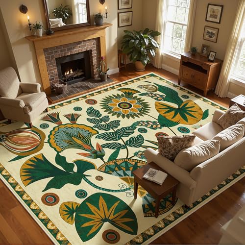 Joydeco Egypt Floral Boho 8x10 Area Rugs for Bedroom Aesthetic, Washable Vintage Living Dining Room Rug Non Slip, Beige Large Indoor Throw Carpet for Playroom Nursery Dorm Classroom - color: Beige, size: 8' x 10' (Rectangular)