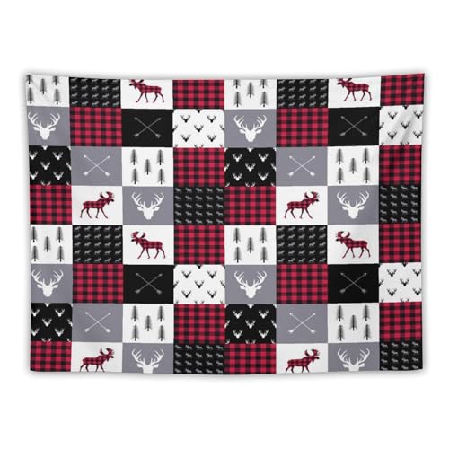 ZhiRain Cabin Retro Rustic Lodge Tapestry Wall Hanging Deer Country Hunting Wild Animal Plaid Check Tapestries Home Decor for Living Room Bedroom Farmhouse Apartment Dorm 30"x40" - color: Cabin-2, size: 30"L x 40"W