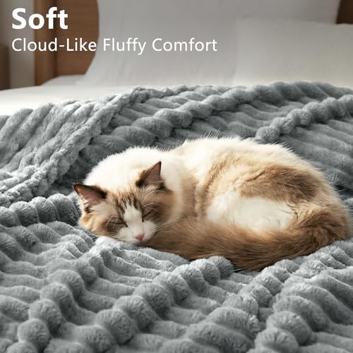 HIMEET Fleece Grey Twin Blanket for Bed - 300GSM Ribbed Soft Cozy Outdoor Blanket, Graduation Birthday Gifts for Women Men Teens, College Dorm Essentials Camping Throws, 60x80 Inches - color: Grey, size: Twin (60" x 80")