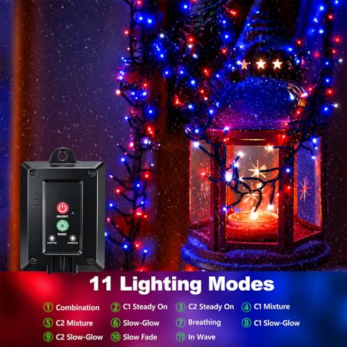 200LED Red White and Blue Lights, 20ft 4th of July Decorations Patriotic Lights Outdoor with 11 Modes 2 Festival Color, Solar String Lights Waterproof for Independence Day Christmas Decor, RWB & Warm - color: Red White Blue & Warm White, size: 200LED*1pc-