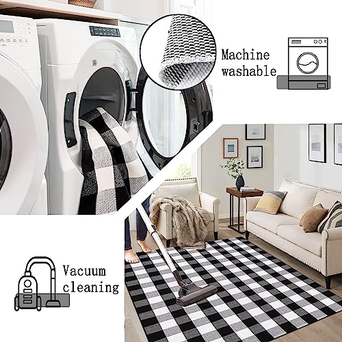 Buffalo Plaid Rug 5.5'x7.5'Black and White Area Rug,Washable Cotton Woven Indoor/Outdoor Rug for Farmhouse/Dining Room/Bedroom/Living Room Rug Retro Lattice Checkered Carpet - size: 5.5'x 7.5'