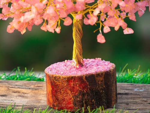 Handcrafted Crystal Tree for Good Luck | 300 Beads Bonsai Tree for Positive Energy, Love, and Harmony | Feng Shui Money Tree | Spiritual Gift & Home Decor | 7-9 Inches (Rose Quartz) - color: Rose Quartz