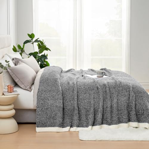 Snuggle Sac Super Soft & Reversible Heather Black Throw - Oversized Cozy Knit Blanket for Bed, Sofa, Living Room, Twin Size (60x80 Inches) - color: Heather Black, size: Twin (60"x80")