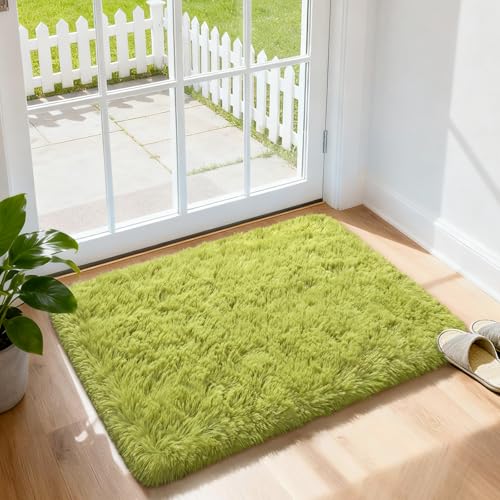 Merelax Modern Soft Fluffy Shaggy Rug for Bedroom Livingroom Small Chair Decor Rugs Feet Floor mats , Non-Slip Plush Furry Fur Area Rugs Comfy Nursery Accent Floor Carpet 2 X 3 Feet, Green - color: Green, size: 2' x 3' (Rectangular)