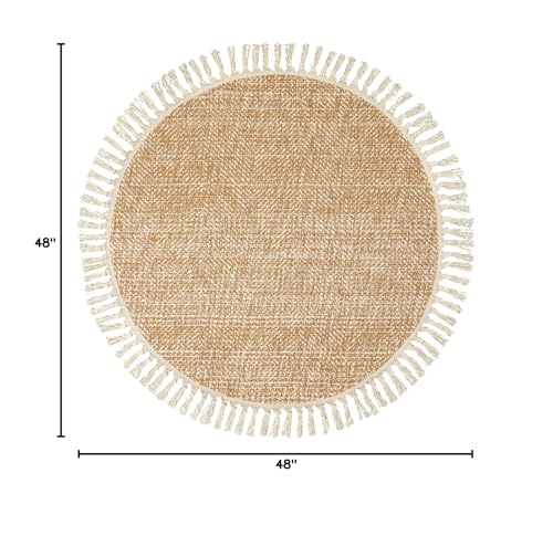 Collive Hand Woven Round Area Rug Soft Cotton Machine Washable Carpet 4ft Farmhouse Rugs with Tassels, Tan/Cream Circle Rugs for Bedroom Living Room Dining Room Table Office - color: Tan/Cream, size: 4' (Round)