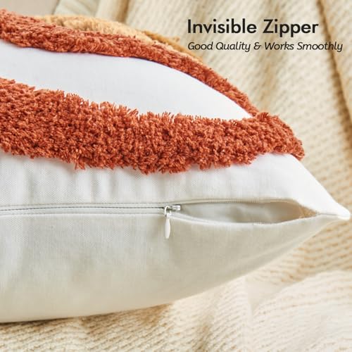 lifein 12x20 Pillow Covers-Lumbar Pillow Covers Boho Couch Pillows Embroidered Decorative Accent Pillows Mid Century Textured Pillowcases for Couch Sofa Living Room Bed Home Decor (Burnt Orange) - color: C-cr711(1 Pack Without Pillow Insert), size: 20" x