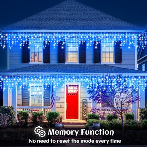 33ft Icicle Lights for Outside, Blue and White Christmas Lights Outdoor Indoor, 400 LED Twinkle String Light with 75 Drops Short Curtain Light for Thanksgiving Room Home Wall Bedroom Window Decoration - color: Blue and White, size: 400LED/33ft