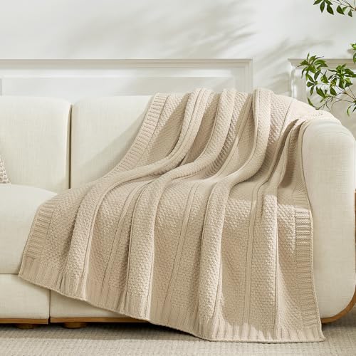 Amélie Home Premium Chenille Throw Blanket, Soft Cozy Moss Stitch Knit Blanket for Couch, Sofa, Chair, Home Decor, Beige 50"x60" - color: Beige, size: 50" X 60"