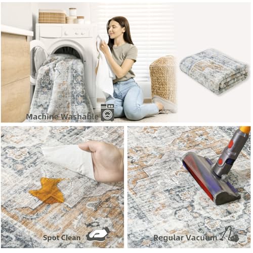 2x3 Small Area Rugs for Entryway: Washable Rug Non Slip Door Mat Indoor Entrance Soft Low Pile Throw Rugs for Inside Front Door Floor Entry Bedroom Bedside Kitchen Nursery Dorm Home Office - color: Grey and Orange, size: 2' x 3' (Rectangular)