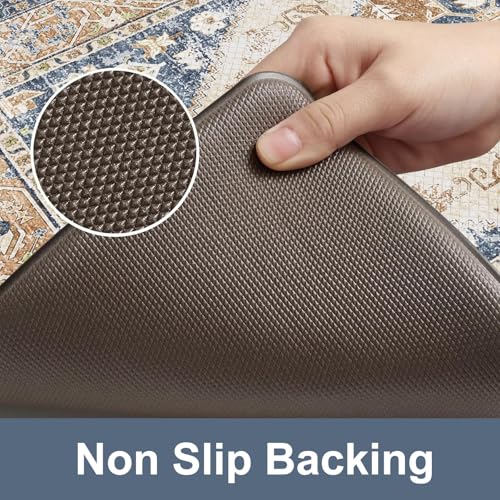 KIMODE Kitchen Rugs and Mats 2PCS Cushioned Anti Fatigue Kitchen Mat Non Slip Paded Kitchen Runner Rug Boho Vintage Mats Blue Gold Rugs for Kitchen Floor, Home Decor, Office, Laundry, Desk, Bathroom - color: Gold Blue, size: 17.3" x 47 "+ 17.3" x 29 "--0.