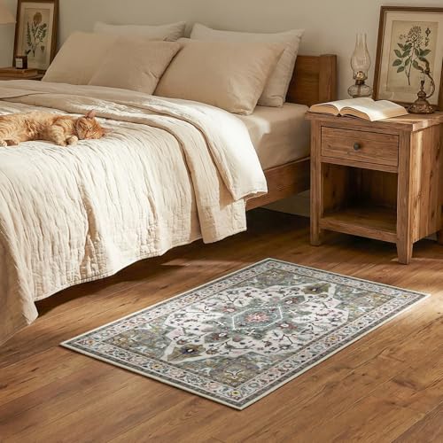 HOOBRO 2 x 3 Area Rugs Washable, Small Rugs for Entryway Kitchen Bathroom Mat Indoor Low Pile Soft Rug, Non-Slip Backing Stain Resistant Carpets, Pet Friendly Machine Washable, Vintage Green GN01AR01 - color: Vintage Green, size: 2' x 3' (Rectangular)