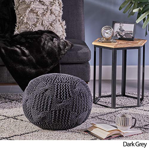 Christopher Knight Home Ansel Knitted Cotton Pouf, Dark Grey - color: Dark Grey