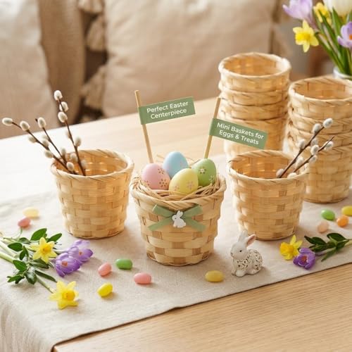20pcs Small Baskets, Mini Woven Bamboo Basket, Desktop Small Flower Pot Wicker Basket Pencil Holder for Home Office Table Storage Party Favors Crafts Decor, 3.54 x 2.95 inch