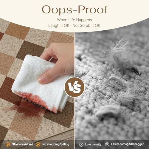 PureCozy 2x3 Checkered Easy Jute Kitchen Front Doormat Non Slip Washable Neutral Area Rug Diamond Non Shedding Low Pile Brown-Beige Checkerboard Floor Carpet for Farmhouse Entryway Porch Doorway - color: Multi Brown|checkerboard-1, size: 2' x 3' (Rectangu