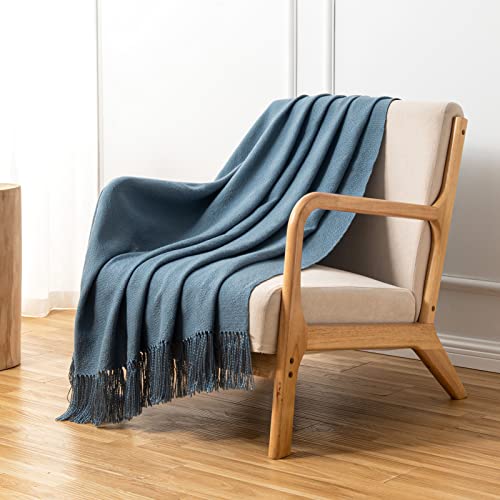 CozeCube Blue Throw Blanket for Couch, Boho Throw Blanket with Fringe Tassel, Lightweight Fall Throw for Bed, Living Room Outdoor, Gift, Dusty Blue, 60"x80"