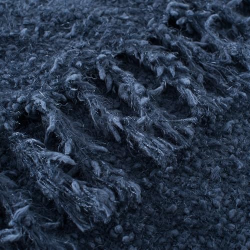 Winter Knit Throw Blanket Fluffy Fuzzy Soft Lightweight Cozy Farmhouse Tassels Chunky Knitted Throws for Couch Sofa Bed (Navy Blue, 50"x60") - color: Navy Blue, size: 50"x60"