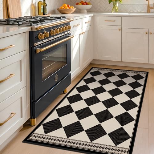 Black and White Diamond Outdoor Easy Jute Front Porch Rug 3x5, Washable Non-Slip Checkered Entryway Rug, Modern Farmhouse Boho Low Pile Indoor Carpet for Living Room, Kitchen, Mudroom, Laundry Room - color: Black White, size: 3' x 5' (Rectangular)