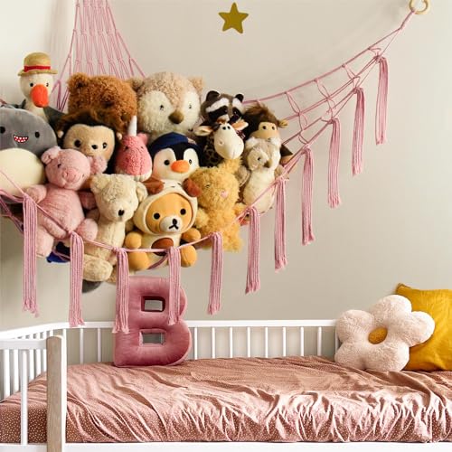 mirolam Stuffed Animal Storage Hammock Net - Toy Hammock Net for Stuffed Animals Corner - Hanging Stuff Animal Organizer Holder Large Pink Baby Nursery Room Decor - color: BabyPink, size: XL Large(51L"*51H"*65"W)