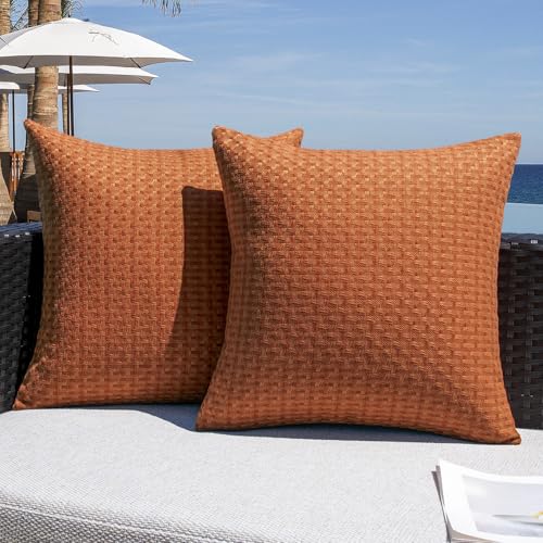 Kevin Textile Fall Outdoor Waterproof Throw Pillow Covers Pack of 2 Farmhouse Decorative Cushion Covers for Garden Patio Tent Balcony Bench Couch Sofa 18x18 Inch, Burnt Orange - color: Burnt Orange, size: 18" x 18" (Pack of 2)